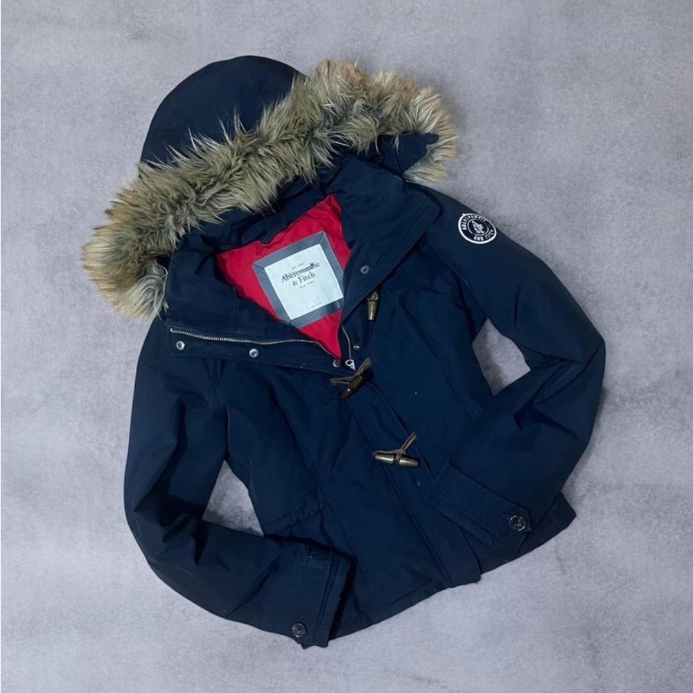 Abercrombie & Fitch Dark Blue coat with Faux Fur Trim